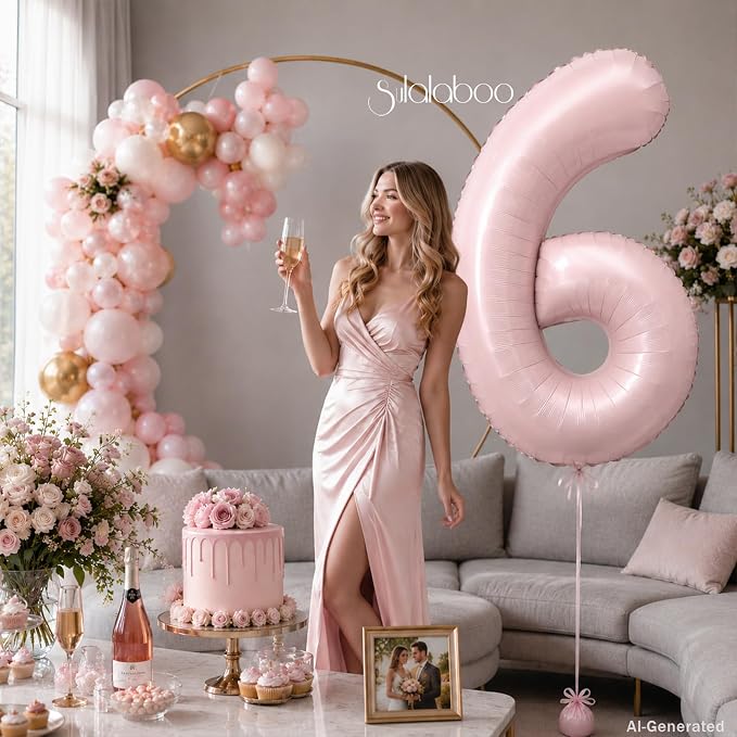 40 Inch Light Pink Number 6 Foil Big 0-9 Giant Digital Balloon | 6th - Image 3