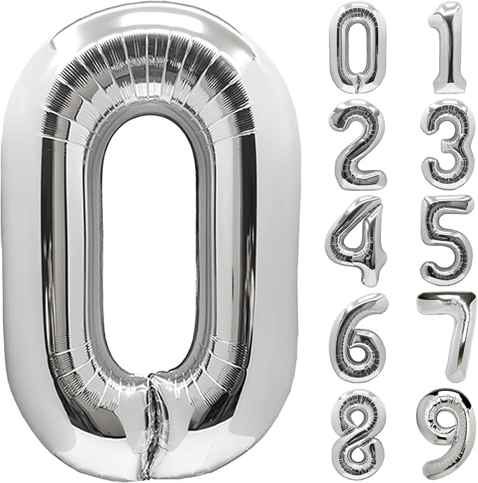 Number Balloons Silver Party Balloon by United-UnicornsParty