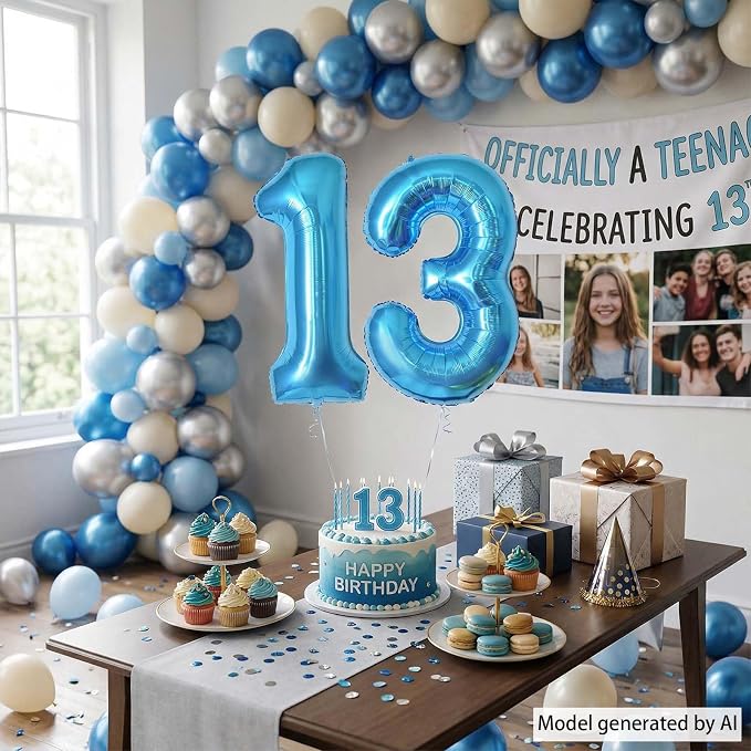 Light Blue Number 13 Balloon 40 Inch, Shiny Foil Numeral - Image 6