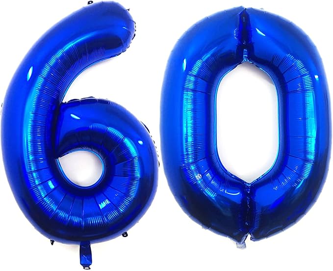 40 Inch Navy Blue 60 Number Balloons Giant Jumbo Huge 60 Foil Mylar Helium by LHOAVWE