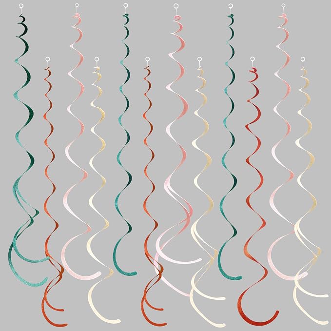 36 Pcs Boho Hanging Swirl Decorations Aqua Green Orange Pink Beige Felt Swirl by pinkblume