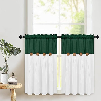 Boho Kitchen Curtains 36 Inch Length, Farmhouse Cotton Linen Tier Curtains by FRAMICS