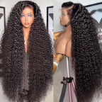 250% Density Deep Wave Human Hair Wig 13x6 Mongolian Lace Front Deep Curly Lace Front Wigs Human Hair Pre Plucked Deep Wave Frontal wig For Black Women Full And Thick (32 Inch, 13x6 Wig)