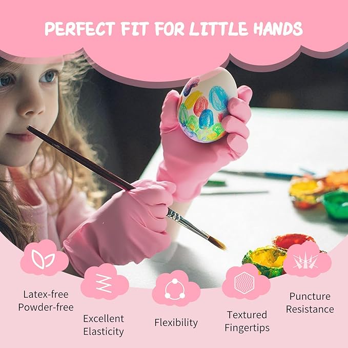 PROMEDIX P Kids Gloves Disposable for 6-10 Years,100PCS Nitrile Gloves for Crafting,Cooking,Latex-Free,Powder-Free