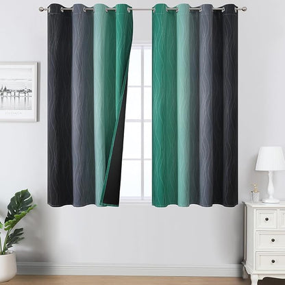Black and Green Ombre Blackout Curtains 45 Inches Long, Full Room Darkening by ESTELARTEXTILER