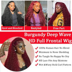 32 Inch 99J Burgundy Lace Front Wigs Human Hair 13x6 HD Deep Wave Lace Front Wigs Human Hair Pre Plucked Red Colored Frontal Curly Human Hair Wig For Women