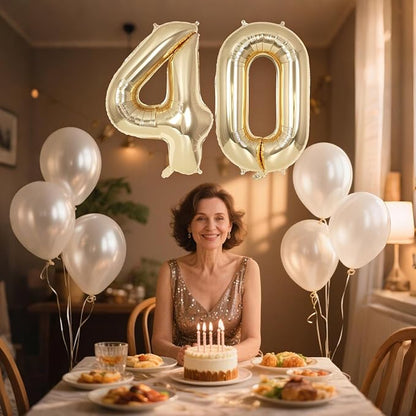 Champagne Large Number 40 Balloon, 40 Inch Light Gold Foil Helium Number - Image 4