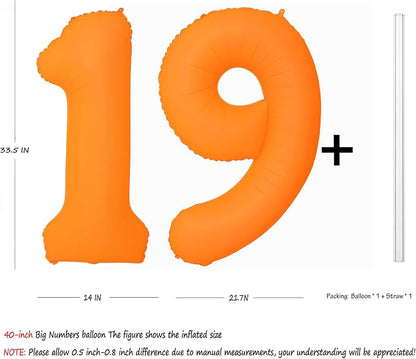 Orange Birthday Number 19 Balloon 40IN Fluorescent Orange 91 Balloon | - Image 2