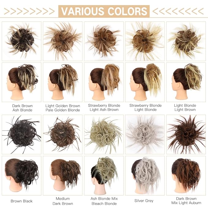 HMD Tousled Updo Messy Bun Hairpiece Hair Extension Ponytail with Elastic Rubber Band Updo Ponytail Hairpiece Synthetic Hair Extensions Scrunchies Ponytail Hairpieces for Women