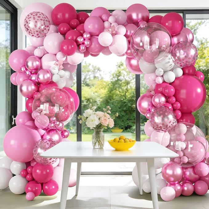 Ouddy Party 149Pcs Hot Pink White Balloon Garland Kit 18 12 10 5Inch | - Image 6