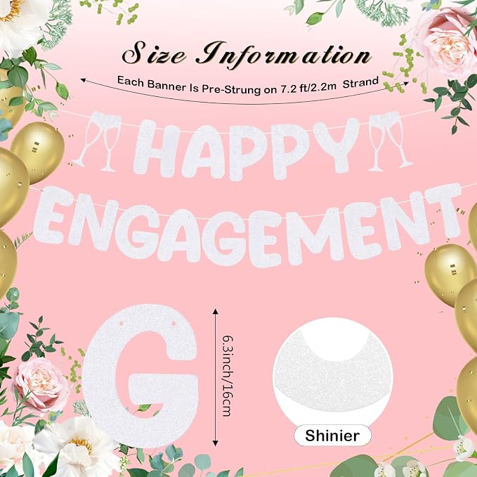 Pre Strung Happy Engagement Banner Glitter Engagement Party Decorations - Image 3