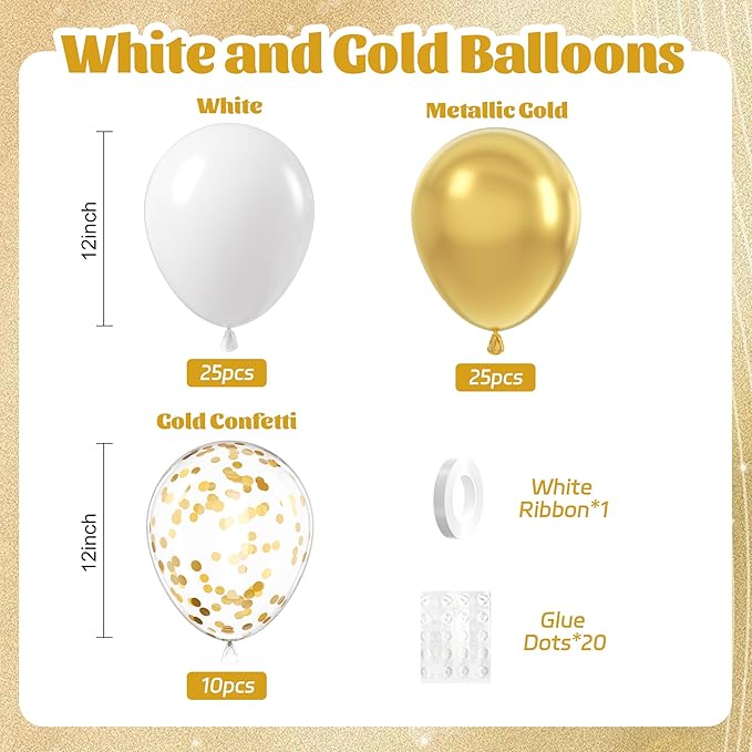 60pcs Gold and White Balloons 12inch - Image 2
