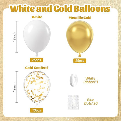 60pcs Gold and White Balloons 12inch - Image 2
