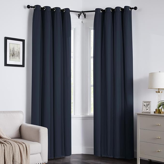 100% Blackout Curtains for Bedroom, Double Layer Navy Blue Curtains, Room - Image 8