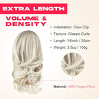 Ponytail Extension - 14" Claw Clip in Ponytail Hair Extensions Natural Soft Synthetic Layered Wavy Pony Tail Hair Pieces for Women - Ash Brown with White Ends