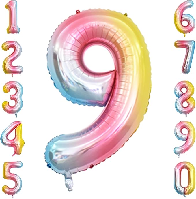 Rainbow Ombre Number 9 Balloon 40 Inch Pastel Foil by Unknown