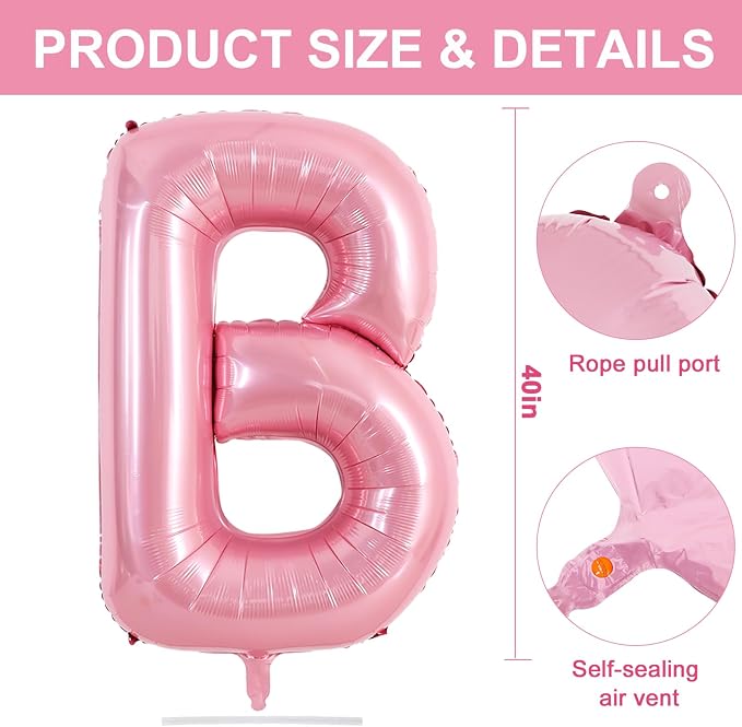 TONIFUL 40 Inch Large Pink Letter B Balloons Giant Foil Mylar Alphabet Balloon - Image 2