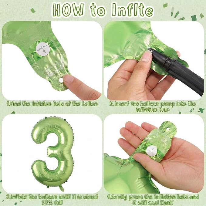 Light Green Number 3 Balloon 40 Inch, Glossy Metallic Foil Party Supplies | - Image 5
