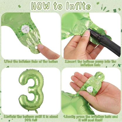 Light Green Number 3 Balloon 40 Inch, Glossy Metallic Foil Party Supplies | - Image 5