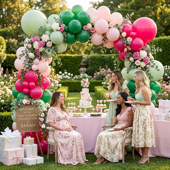 Pink and Green Balloons, 12 Inch Hot Pink Sage Green Balloons - Image 4
