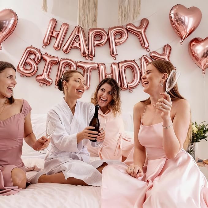 Rose Gold Happy Birthday Balloon Banner Foil Balloons - Image 4