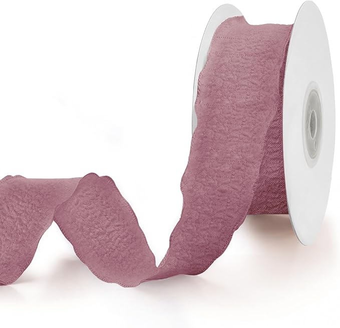Dusty Pink Ruffle Ribbon, 1-1/2 Inch x 10 Yards Chiffon Silk Ribbons | Crinkle by Unknown