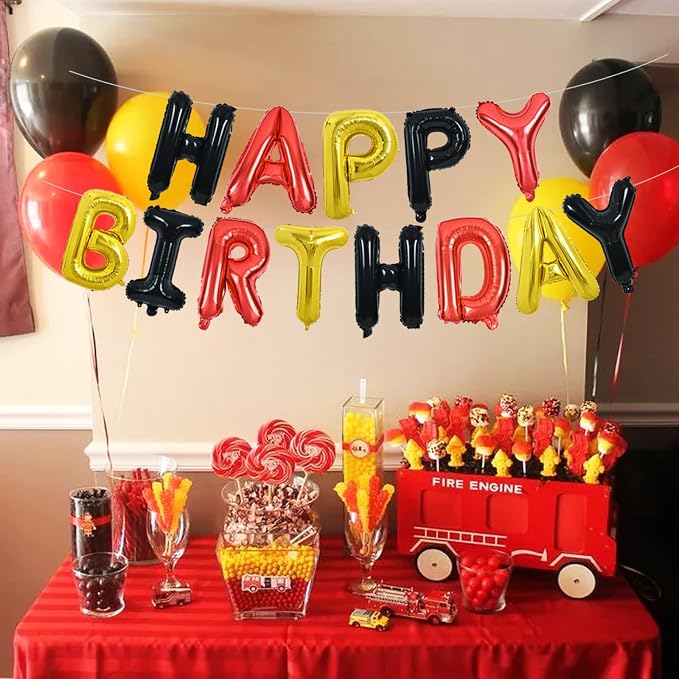 TONIFUL Black Red Gold Happy Birthday Balloon Banner Decor - Image 6