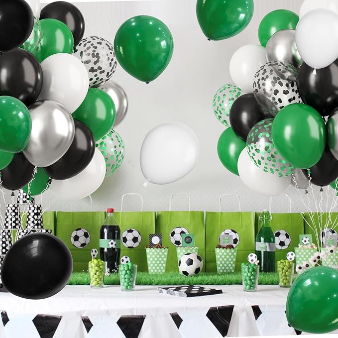Dark Green Balloons Set, Confetti & Metallic Silver Latex - Image 7