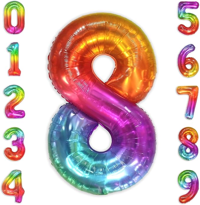 SUWEN Rainbow Number 8 Balloon 40 Inch, Big Colorful Balloons 0-9 | Large by SUWEN