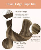 GOO GOO Invisi Edge Tape in Hair Extensions Human Hair, 4/27/4 Balayage Chocolate Brown to Caramel Blonde 20pcs 10inch 30g, Virgin Remy Hair, Seamless Injected Tape, Natural Look