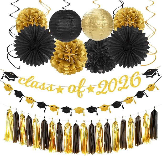 Black Gold Graduation Party-Decorations Garland by Burgleda