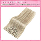 YoungSee Blonde Clip in Hair Extensions Ash Blond Highlight Bleach Blond Human Hair Clip in Extensions Dyable Blonde Real Human Hair Extensions Clip ins for Women 120G 14Inch 7Pcs