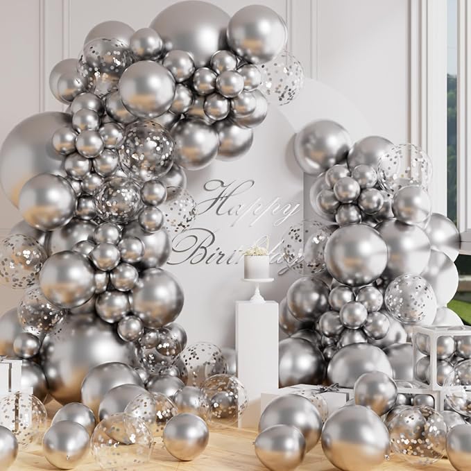 AULE 100Pcs Metallic Silver Balloons 18/12/10/5 Inch Different Sizes | Chrome by AULE