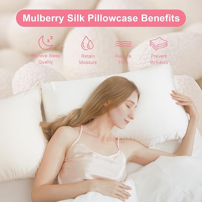 100% Silk Pillowcase 2 Pack for Hair and Skin, Both Sides 23 Momme Grade 6A+ Mulberry Silk Pillowcases with Hidden Zipper, Soft&Smooth Cooling Pillow Cases (Red, Queen 20×30)