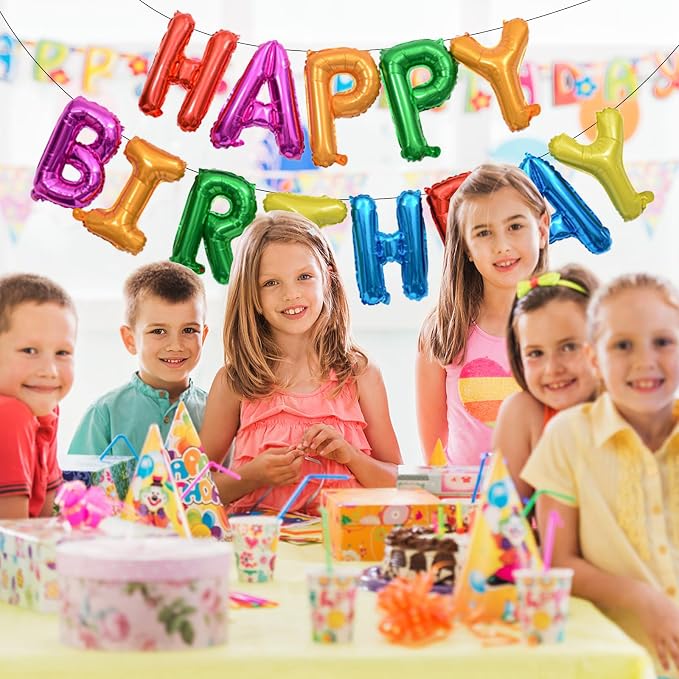 16" Rainbow Happy Birthday Balloon Banner, Colorful | happy birthday letter - Image 3