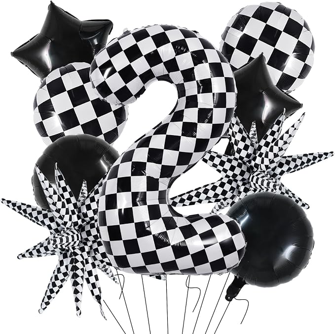 TONIFUL 2nd Birthday Balloons Kit 40 Inch Checkered Number 2 Foil Balloon | by TONIFUL