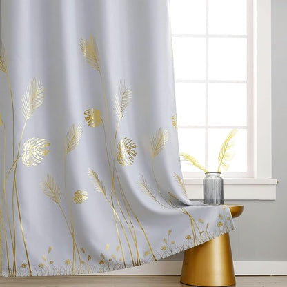 Greyish White Curtain for Dining Room 100W x 108L Inch Elegant Gold Palm Tree - Image 4