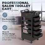 Buy-Rite Professional Salon Trolley Cart – MEI-3010 Rolling Utility Cart with 5 Removable Storage Drawers, Color Mixing Bowl & Tool Holster, Black, 33.5” Tall