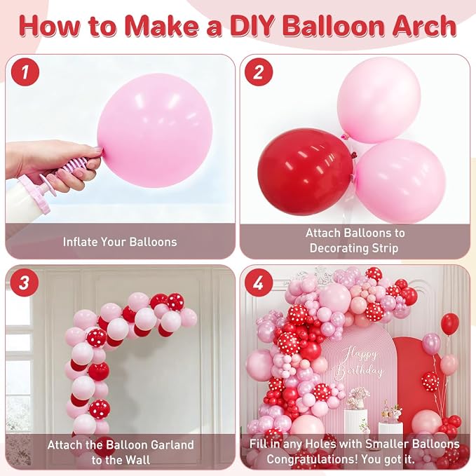 Red and Pink Balloon Garland Arch Kit - Image 3