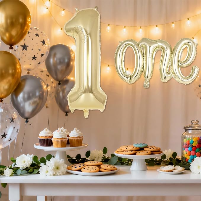 2 Pcs One Balloon Set, 40 Inch Number 1 Balloon and 41 Inch Script Letter One - Image 7
