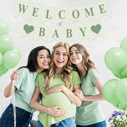 Hahafelt 1 Pcs Sage Green Gingham Welcome Baby Banner - Image 4