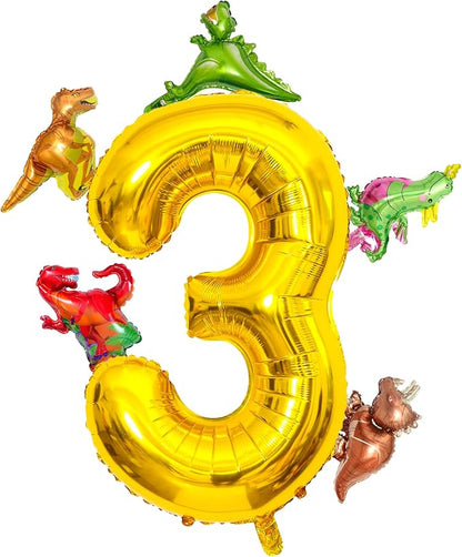 LilyZheng Dinosaur Number 3 Balloon, 40 Inch Large Gold Foil Number Balloon by LILYZHENG