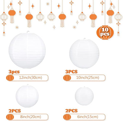 10pcs White Round Hanging Paper Lanterns, 4 Size | Chinese Paper Lanterns - Image 5