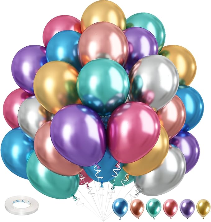 Metallic Balloons, 12 Inch Rainbow Chrome Balloons by Isndare