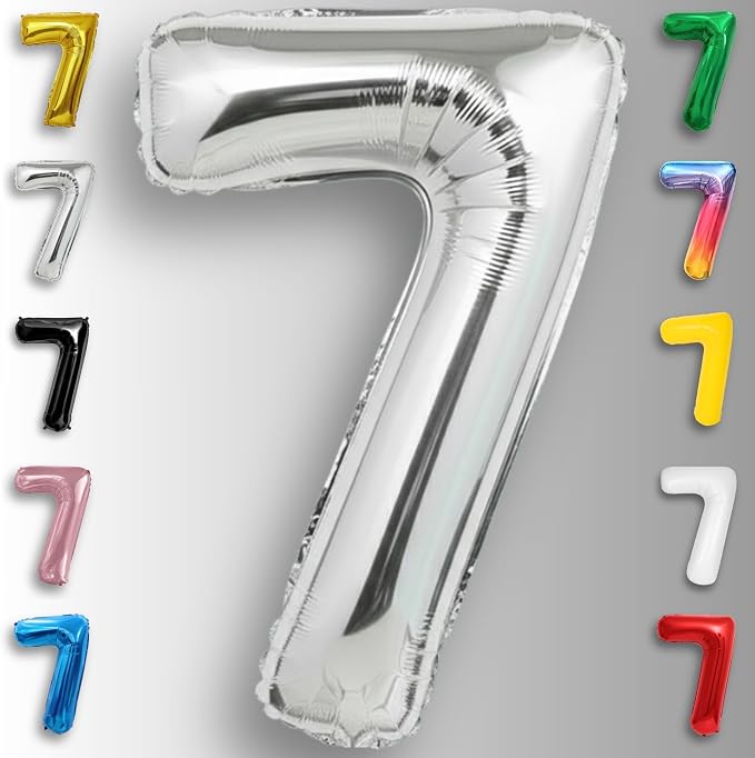 Silver Number Balloon 7 Mylar Foil Balloons 32 inch - Image 3