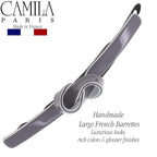 Camila Paris CP3354 French Hair Barrette Clip for Girls, Handmade, Gray/White, Metal-Free Closure Strong Hold Grip Hair Clips for Women, No Slip Durable Styling Girls Hair Accessories, Made in France