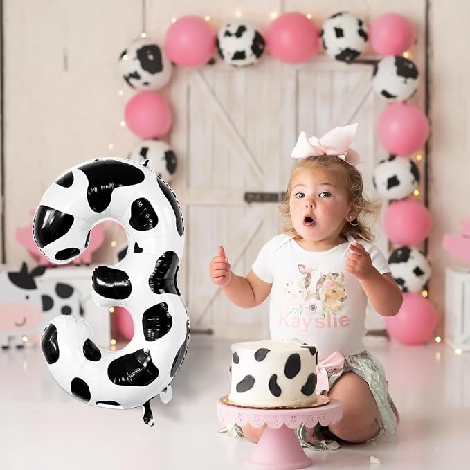 40 Inch Cow Print Number 3 Balloon, Large Cow Print Mylar Foil Number Balloons - Image 2