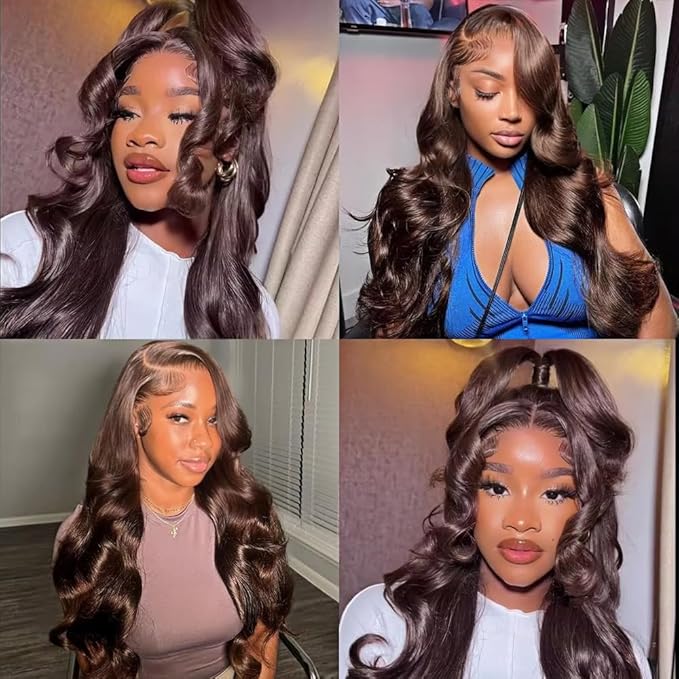 30 32 34 Inch Chocolate Brown Bundles Human Hair Brown Body Wave Bundles Niegmeag Brazilian Virgin Soft and Sikly Remy Hair Extensions Number 4 Color