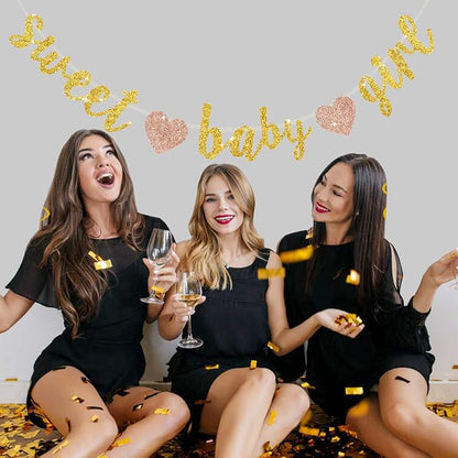 BEISHIDA Pre-Strung Glitter Gold Girl Baby Banner Baby Shower Decor | NO DIY - Image 4
