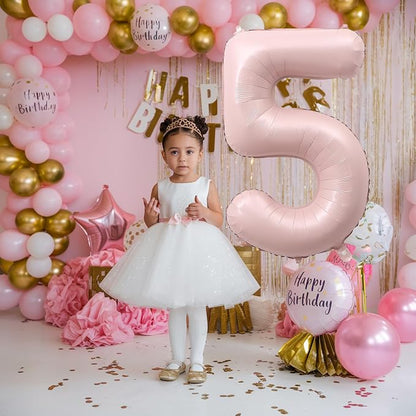 Big Number 5 Balloons, Dusty Light Blush Pink Foil 5 Balloon Numbers 40 inch - Image 3